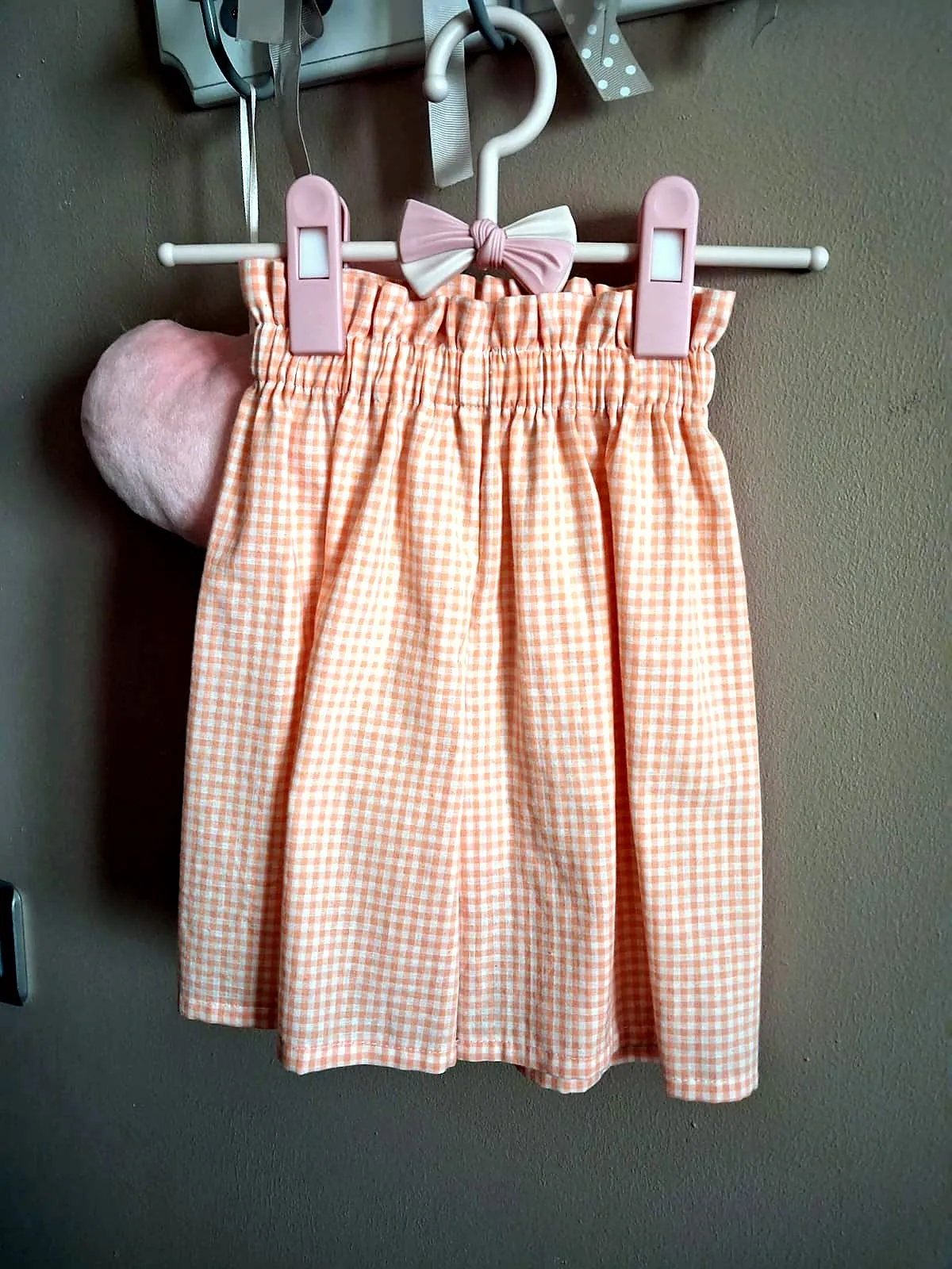 Pantalon Vichy — Vichy orange pastel, fait main à Vedène